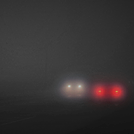 Scattered at 200ft, Solid Overcast at 3000ft; Freezing fog highway with car headlights barely visible